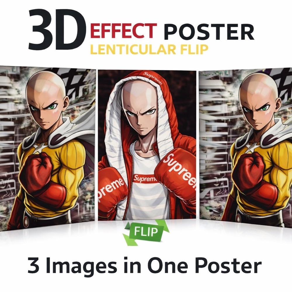 Saitama One Punch Man 3D Effect Poster Anime Wall Art 12x16